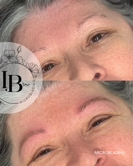 Avant / après microblading : des sourcils densifiés et une ligne redéfinie, sur une peau claire.